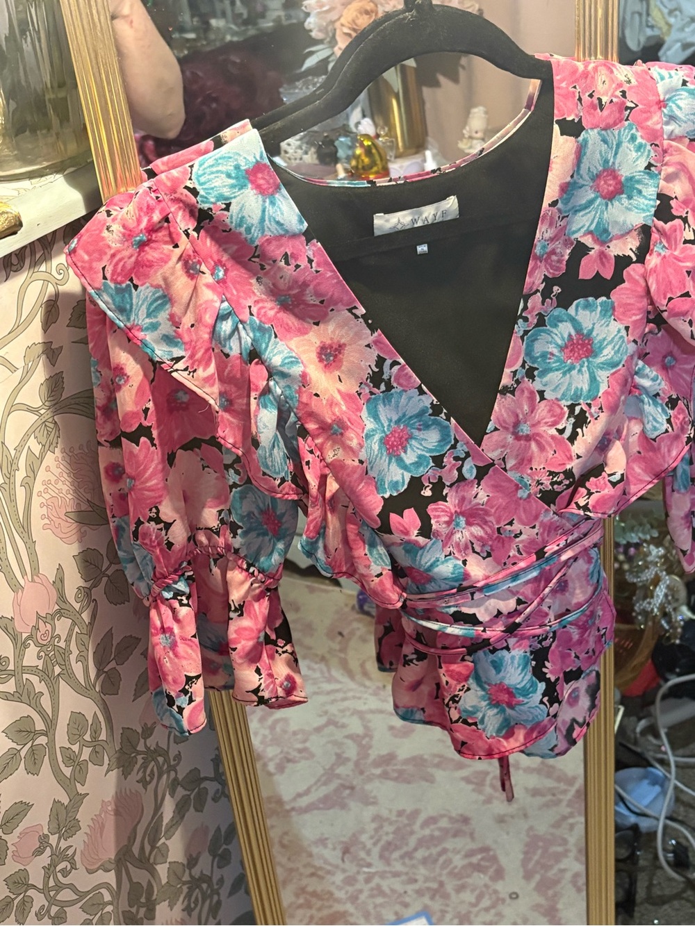 Wayf Floral Wrap Top in Pink & Blue